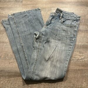 Banana republic, distressed, light blue straight leg flared blue jeans, size 2